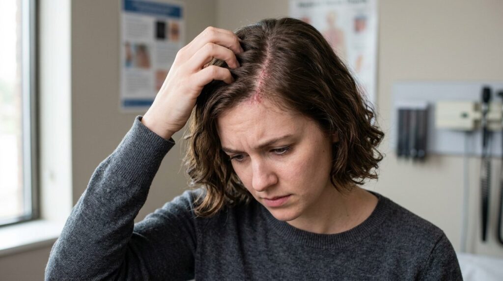 Professional stock photo of a person scratching their scalp