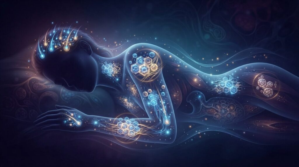 Scientific illustration style stock photo, 16:9 format, abst